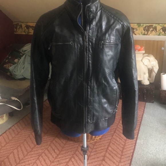 Moto biker jacket vegan black leather lady large men’s med vintage Calvin Klein - Picture 11 of 11